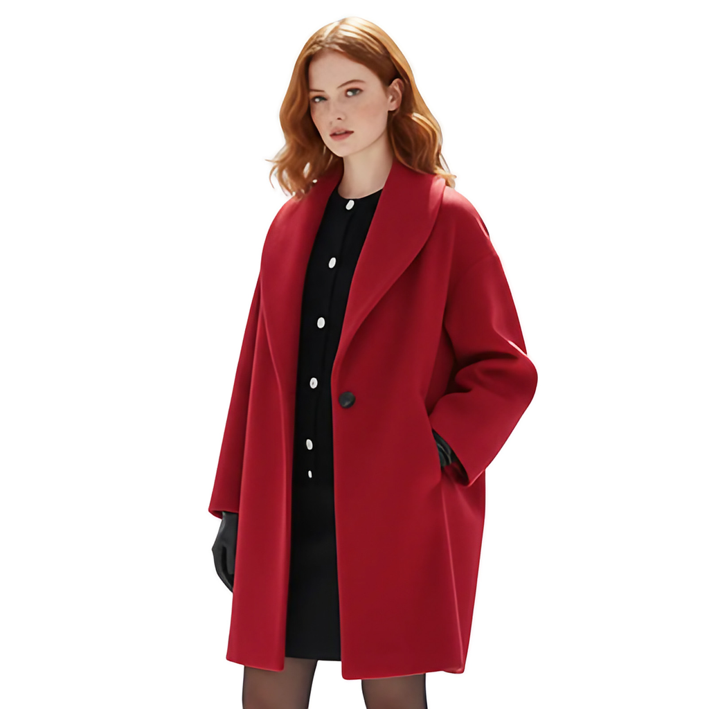 Manteau oversize femme à revers larges, entièrement doublé, rouge