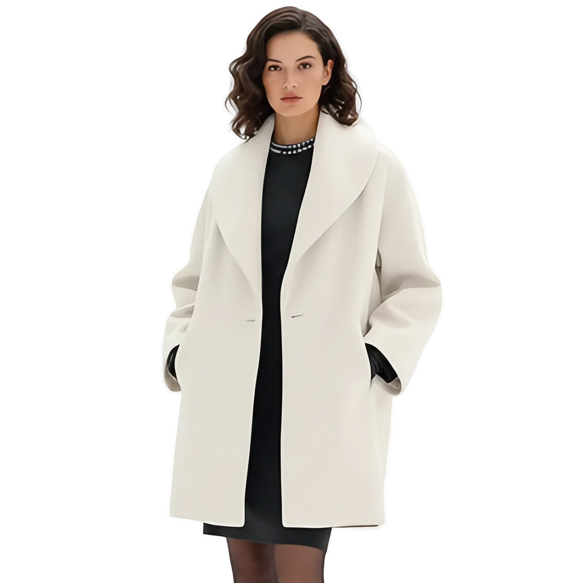 Manteau oversize femme à revers larges, entièrement doublé, blanc