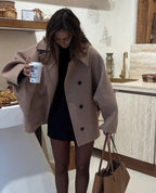 Manteau oversize femme boutonné, doublure contrastée, du XS au L
