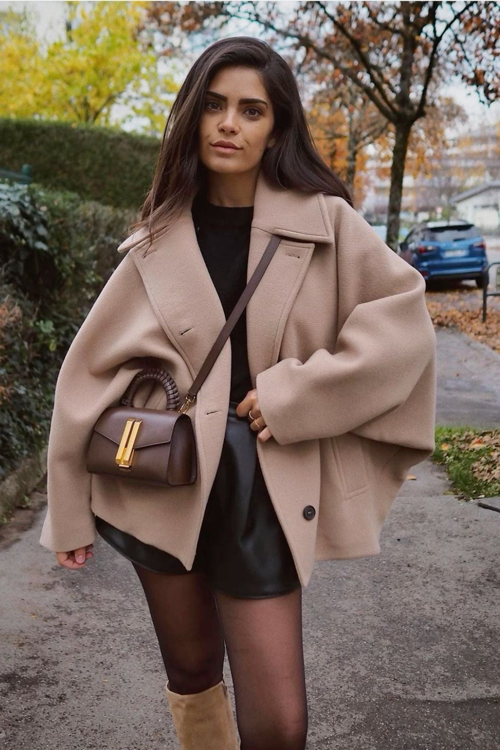 Manteau oversize femme boutonné, doublure contrastée, du XS au L