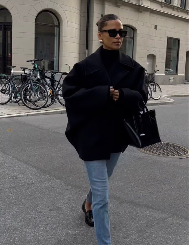 Manteau oversize femme boutonné, doublure contrastée, du XS au L