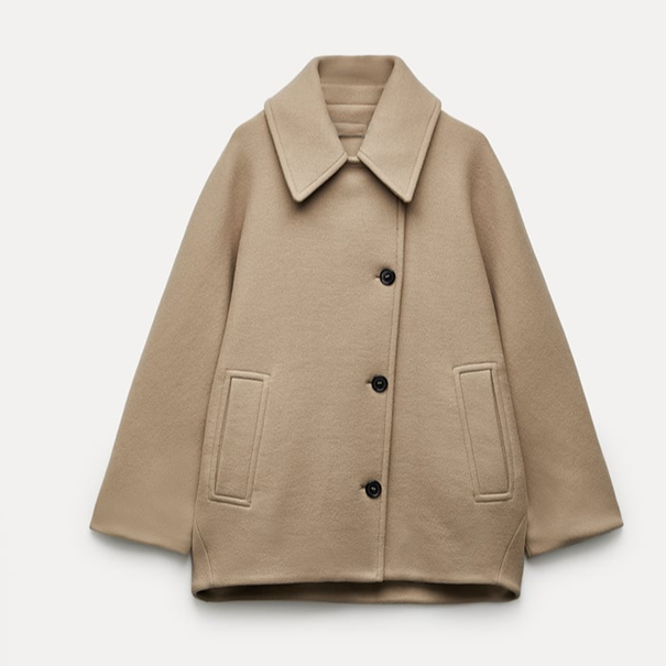 Manteau oversize femme boutonné, doublure contrastée, du XS au L