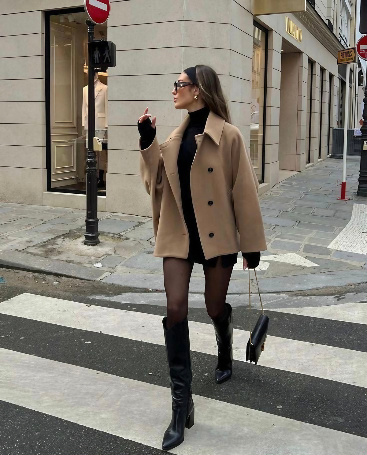 Manteau oversize femme boutonné, doublure contrastée, du XS au L, beige marron