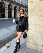 Manteau oversize femme boutonné, doublure contrastée, du XS au L, noir