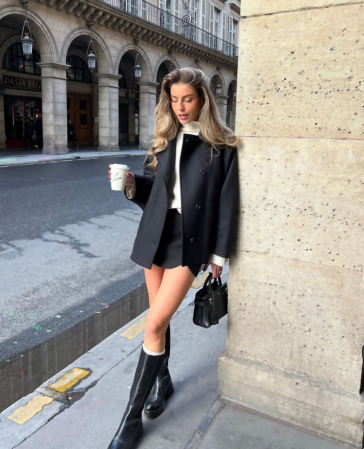 Manteau oversize femme boutonné, doublure contrastée, du XS au L, noir