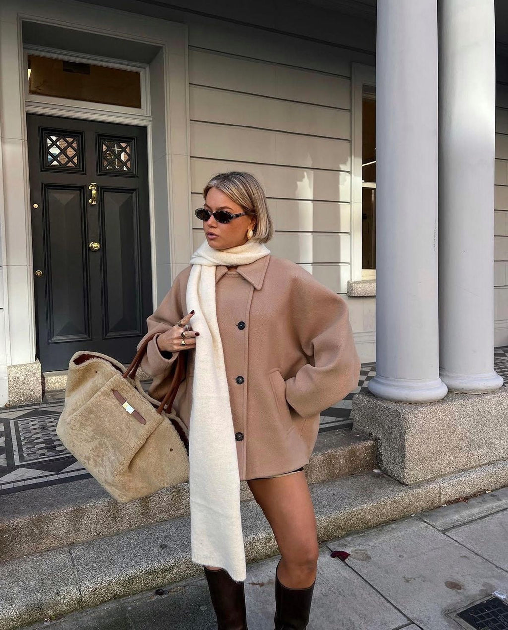 Manteau oversize femme boutonné, doublure contrastée, du XS au L