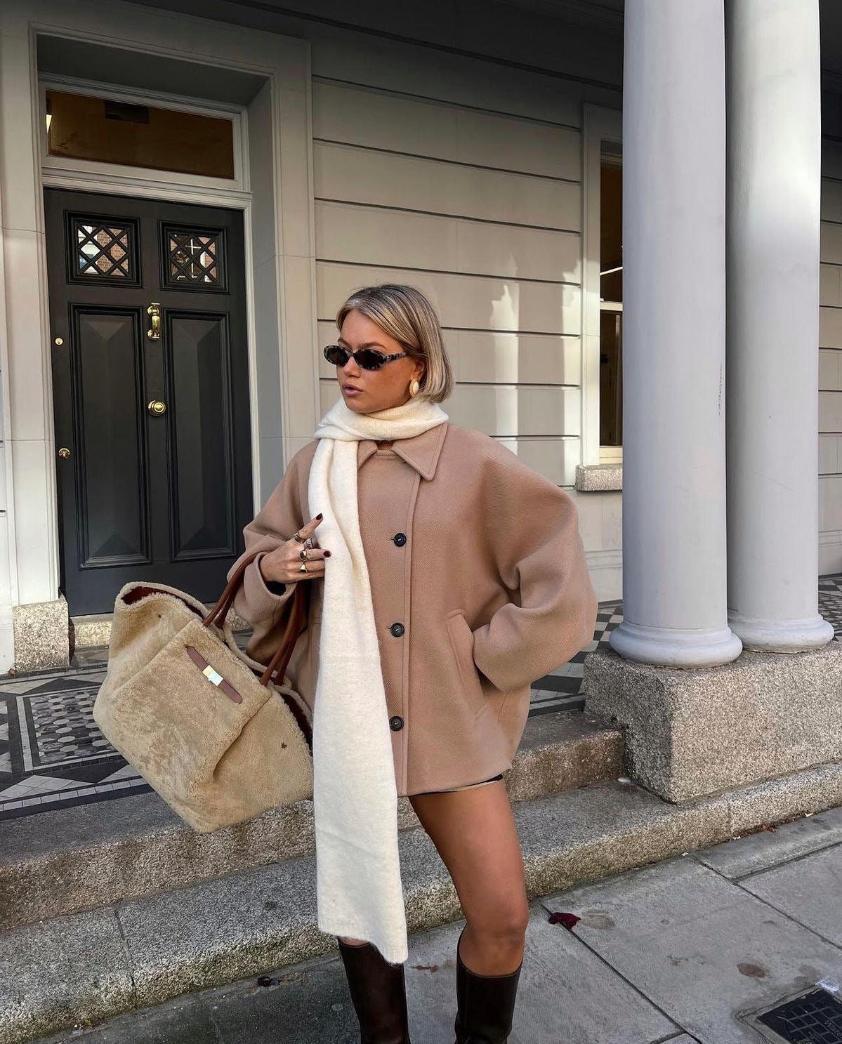 Manteau oversize femme boutonné, doublure contrastée, du XS au L