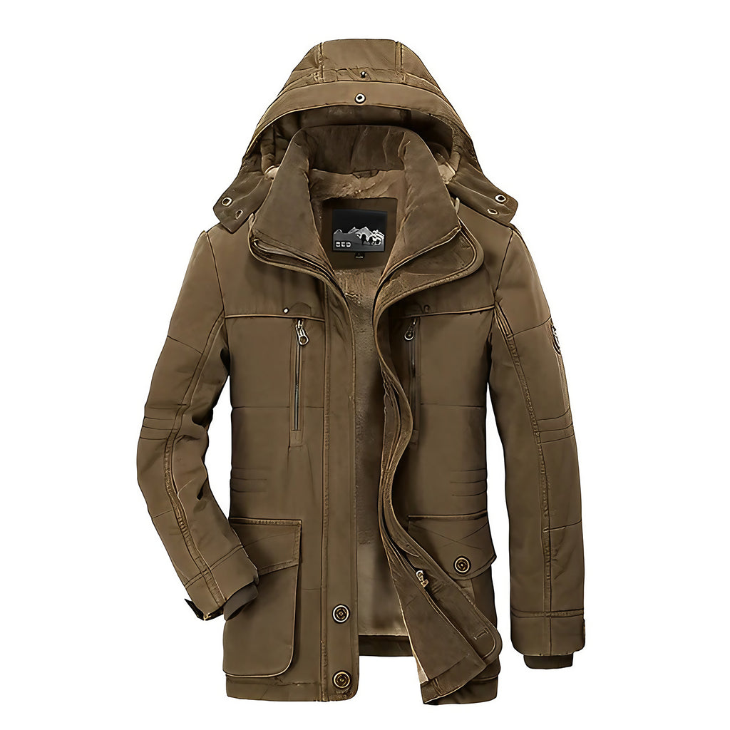 Manteau d'hiver homme à capuche, finition déperlante, du XS au 5XL, marron