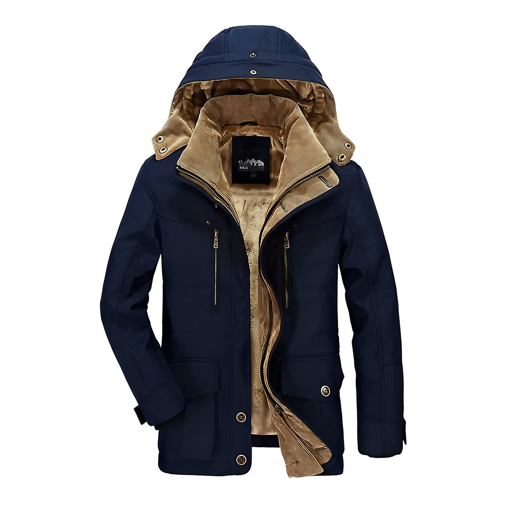 Manteau d'hiver homme à capuche, finition déperlante, du XS au 5XL, bleu marine