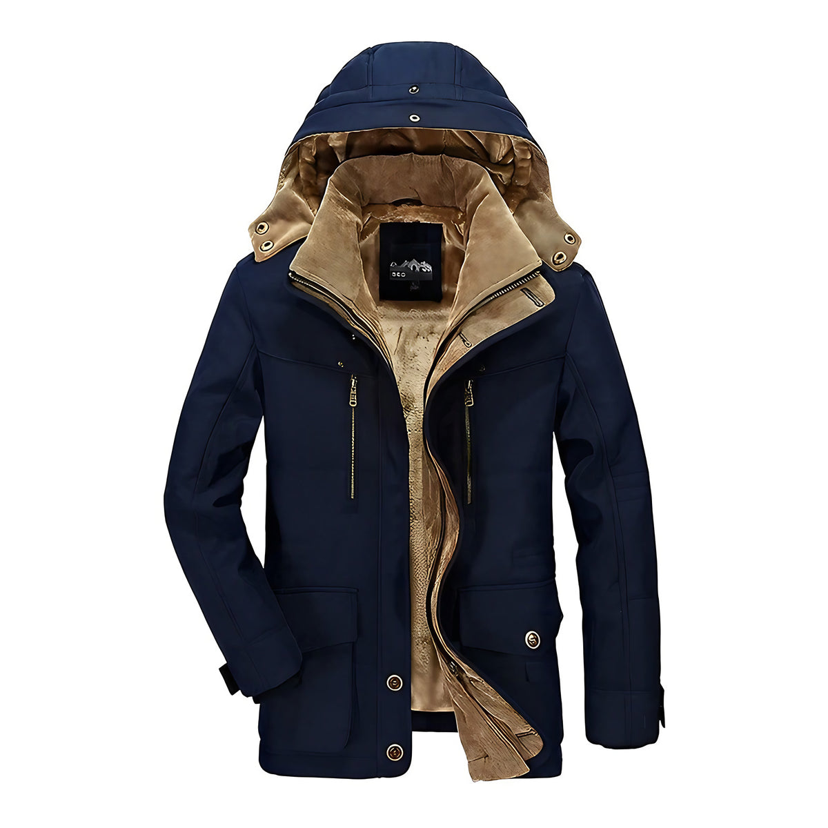 Manteau d'hiver homme à capuche, finition déperlante, du XS au 5XL, bleu marine