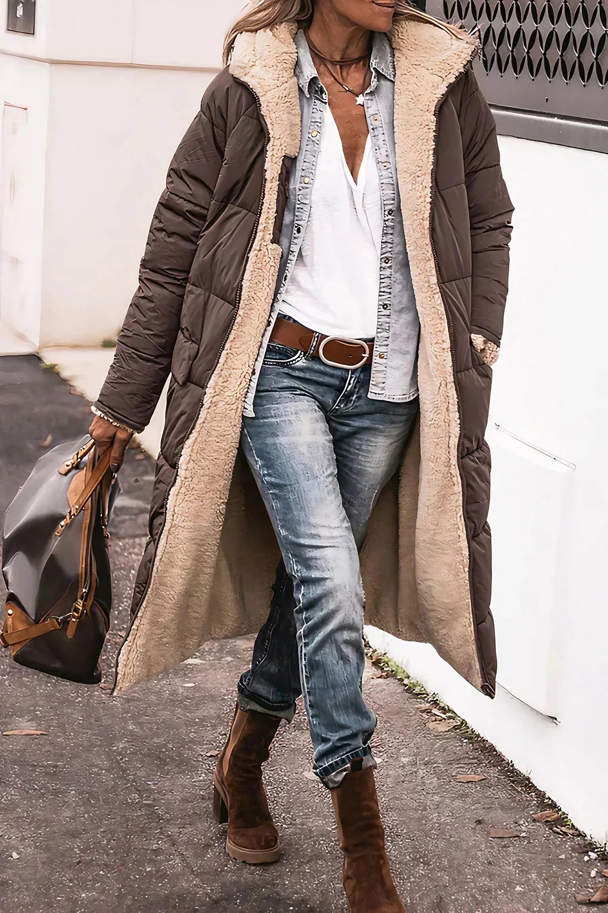 Manteau réversible femme, deux faces à porter, du XS au 3XL, marron