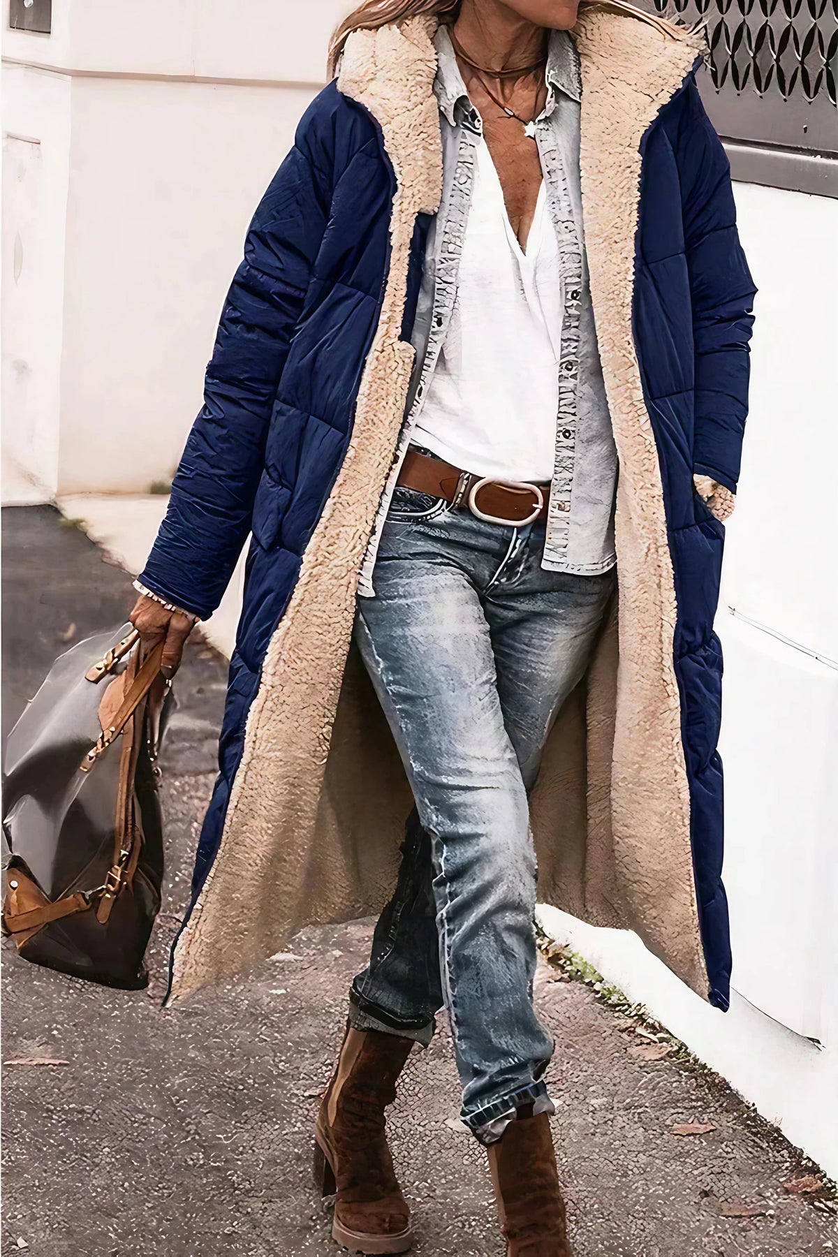 Manteau réversible femme, deux faces à porter, du XS au 3XL, bleu marine