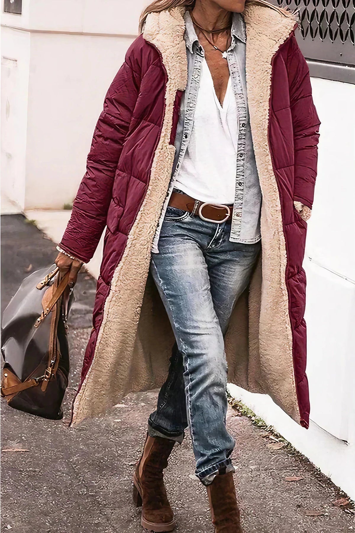 Manteau réversible femme, deux faces à porter, du XS au 3XL, rouge vin