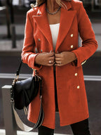 Manteau femme double boutonnage, revers crantés, six coloris, orange
