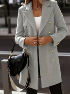 Manteau femme double boutonnage, revers crantés, six coloris, gris