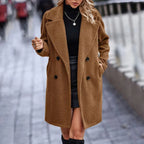 Manteau teddy mi-long femme, gris, café, blanc ou noir