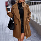 Manteau teddy mi-long femme, gris, café, blanc ou noir, café