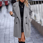 Manteau teddy mi-long femme, gris, café, blanc ou noir, gris