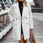 Manteau teddy mi-long femme, gris, café, blanc ou noir, blanc