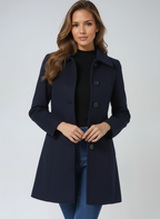Trench coat femme d'hiver à simple boutonnage, coupe ajustée, bleu foncé