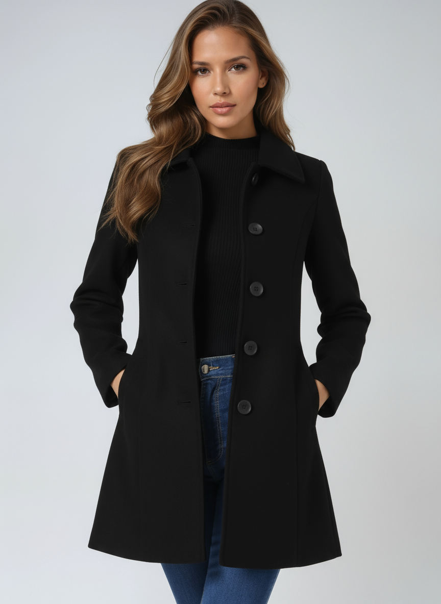 Trench coat femme d'hiver à simple boutonnage, coupe ajustée