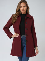 Trench coat femme d'hiver à simple boutonnage, coupe ajustée