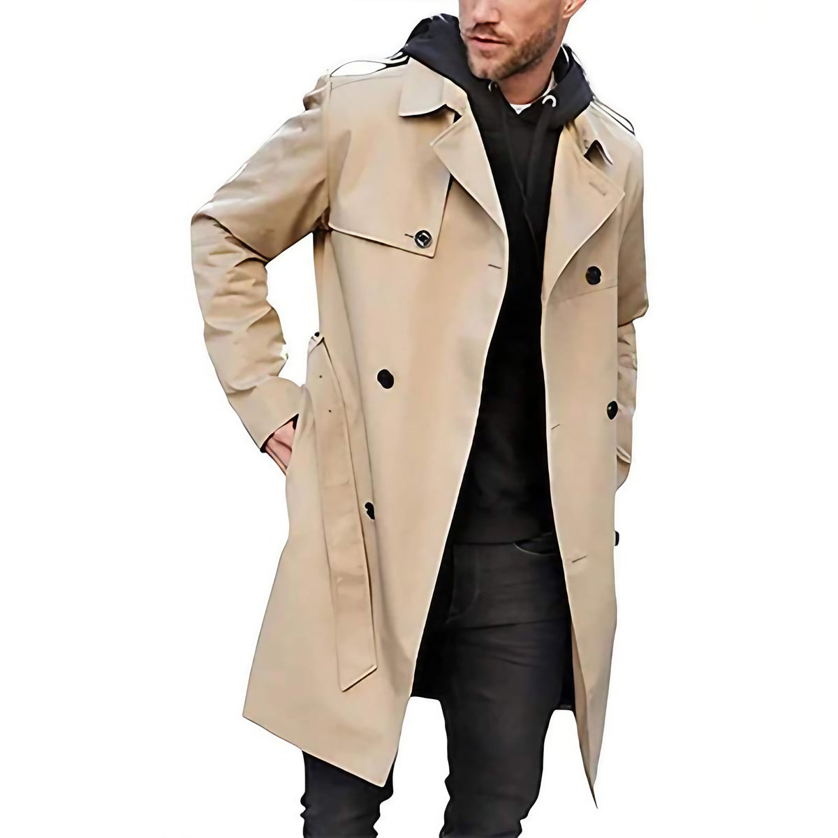 Trench homme à double boutonnage et ceinture, coupe ajustée