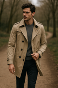Trench homme croisé à épaulettes, coupe structurée, du S au 4XL, kaki foncé