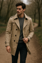 Trench homme croisé à épaulettes, coupe structurée, du S au 4XL, kaki foncé