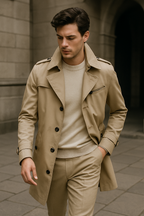 Trench homme croisé à épaulettes, coupe structurée, du S au 4XL