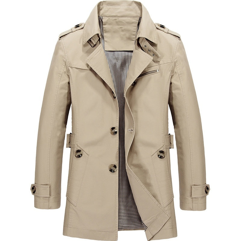 Trench homme croisé à épaulettes, coupe structurée, du S au 4XL, kaki clair