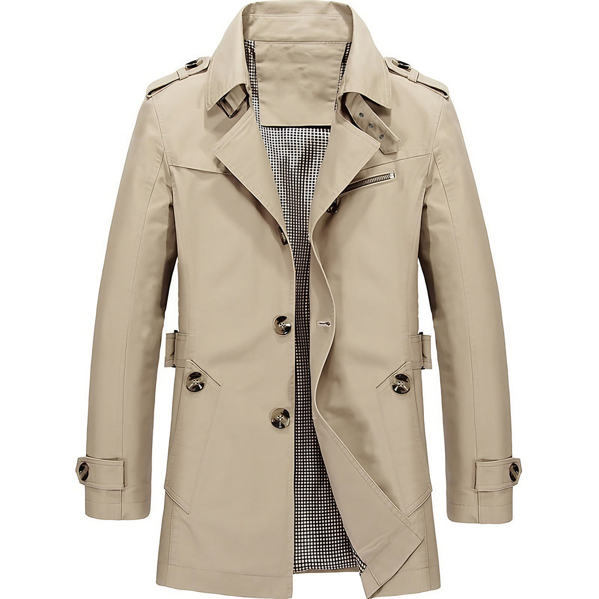 Trench homme croisé à épaulettes, coupe structurée, du S au 4XL, kaki clair