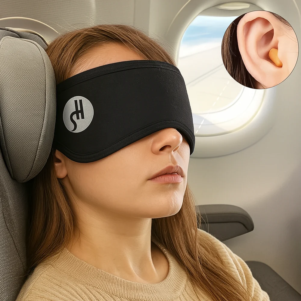 Masque de nuit avec couvre-oreilles, sangle réglable