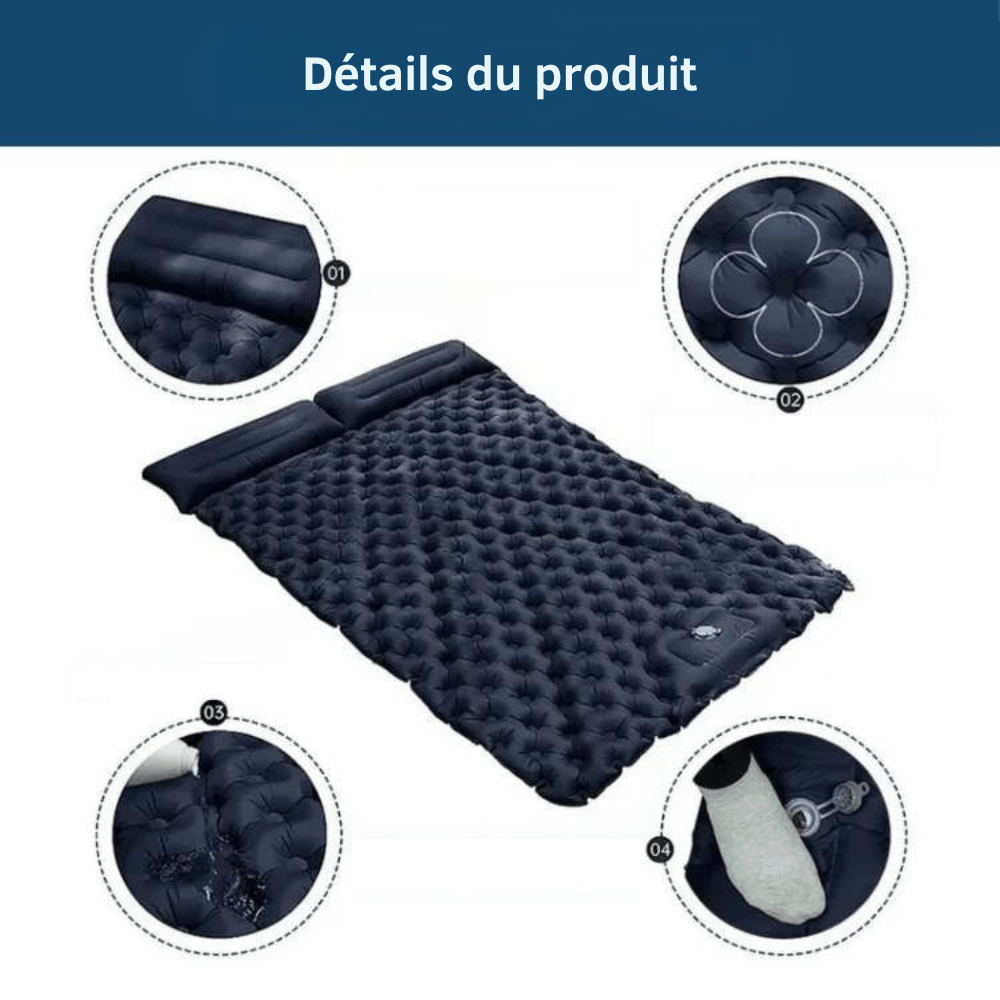 Matelas gonflable de camping à pompe à pied intégrée, 1,4 kg