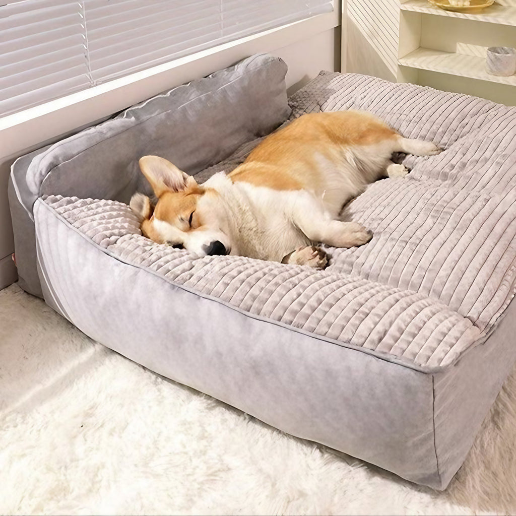 Lit pour chien à bords surélevés, housse lavable, du M au XXL, gris