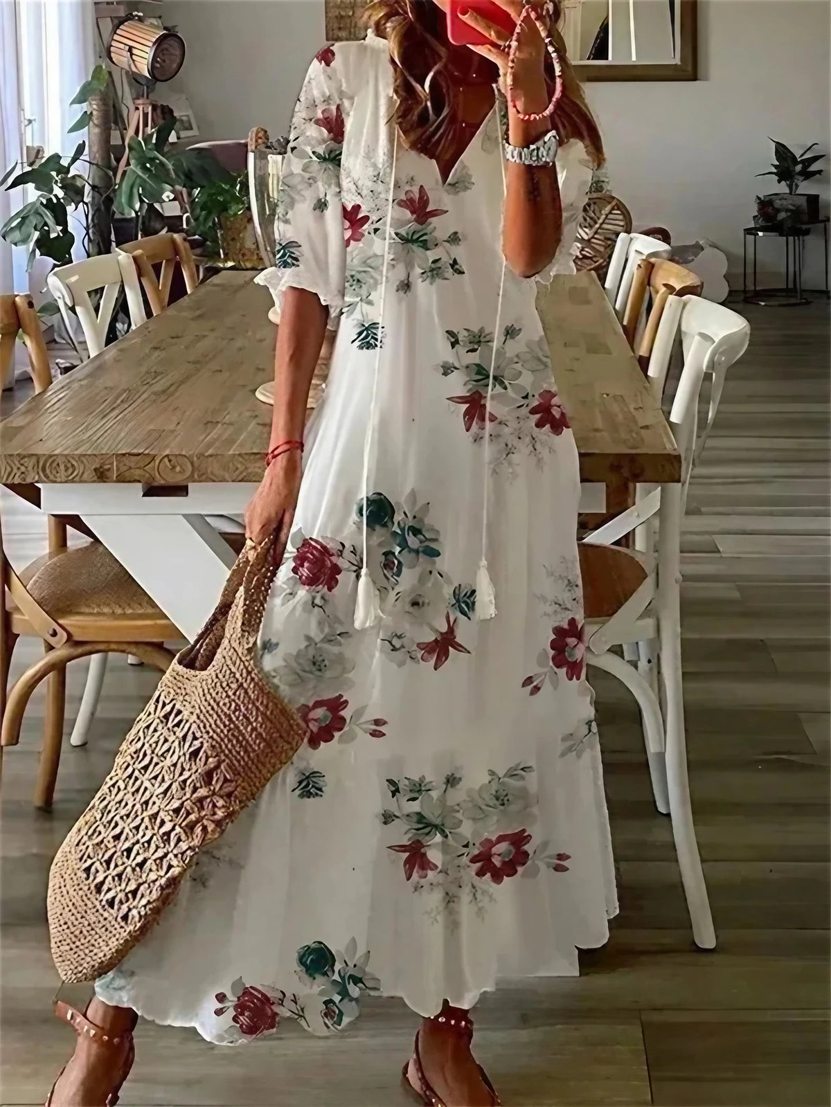Robe longue d'été femme à manches courtes, du S au 3XL, blanc