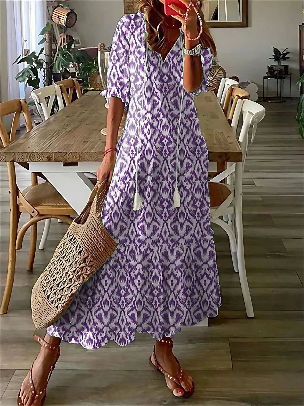 Robe longue d'été femme à manches courtes, du S au 3XL, pourpre