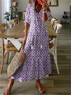 Robe longue d'été femme à manches courtes, du S au 3XL, pourpre