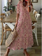 Robe longue d'été femme à manches courtes, du S au 3XL, rouge