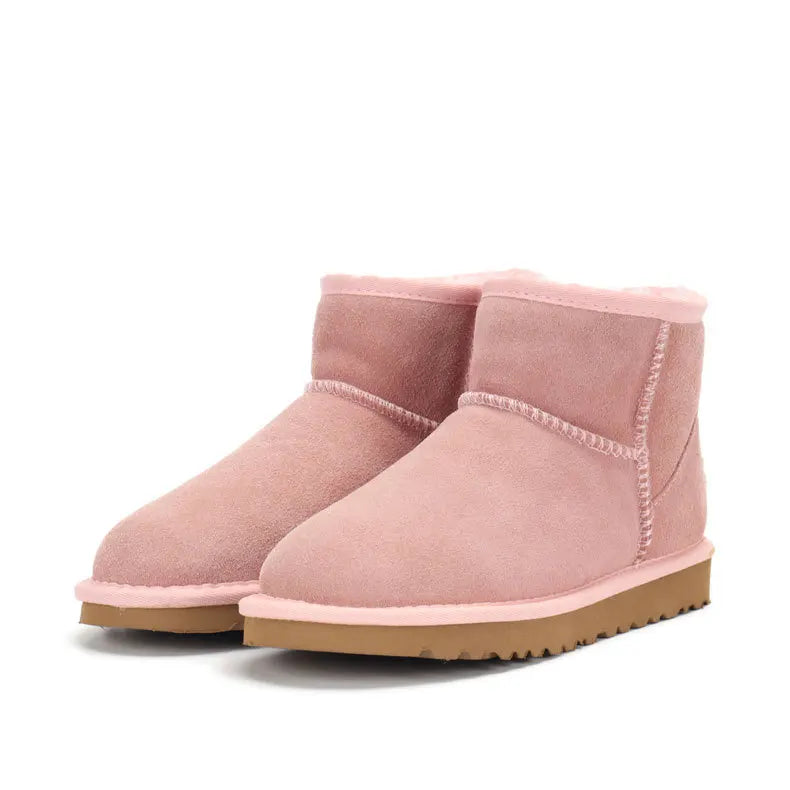 Bottines femme fourrées en peau de mouton, tige de 15 cm, rose
