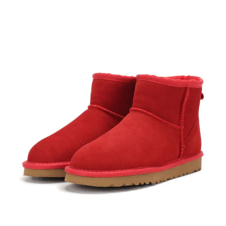 Bottines femme fourrées en peau de mouton, tige de 15 cm, rouge