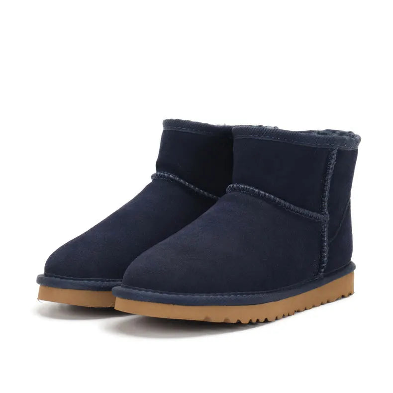 Bottines femme fourrées en peau de mouton, tige de 15 cm, bleu