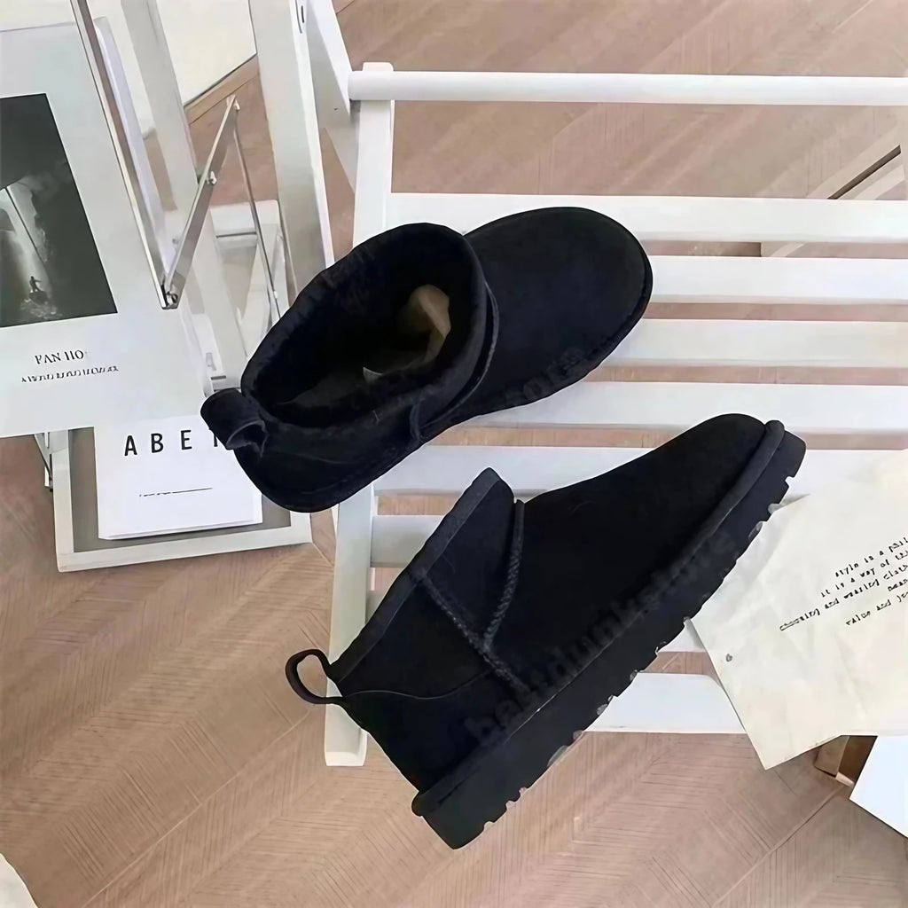Bottines d'hiver femme en suédine, doublure fourrée, noir