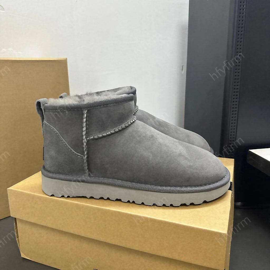 Bottines d'hiver femme en suédine, doublure fourrée, gris