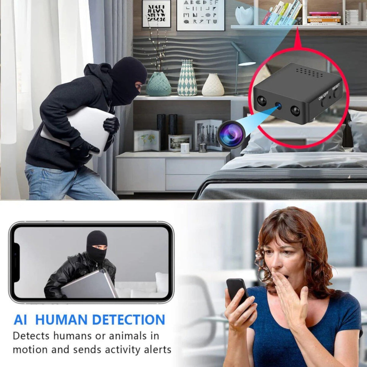 Mini caméra WiFi HD à vision nocturne, format compact