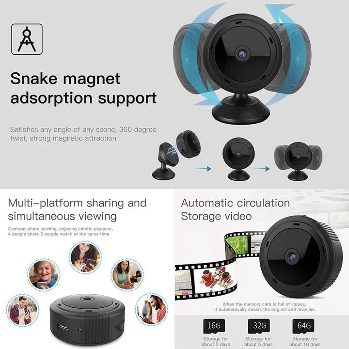 Mini caméra WiFi HD avec vision nocturne et détection de mouvement