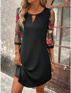 Robe chemise courte à imprimé fleuri, quatre coloris, noir