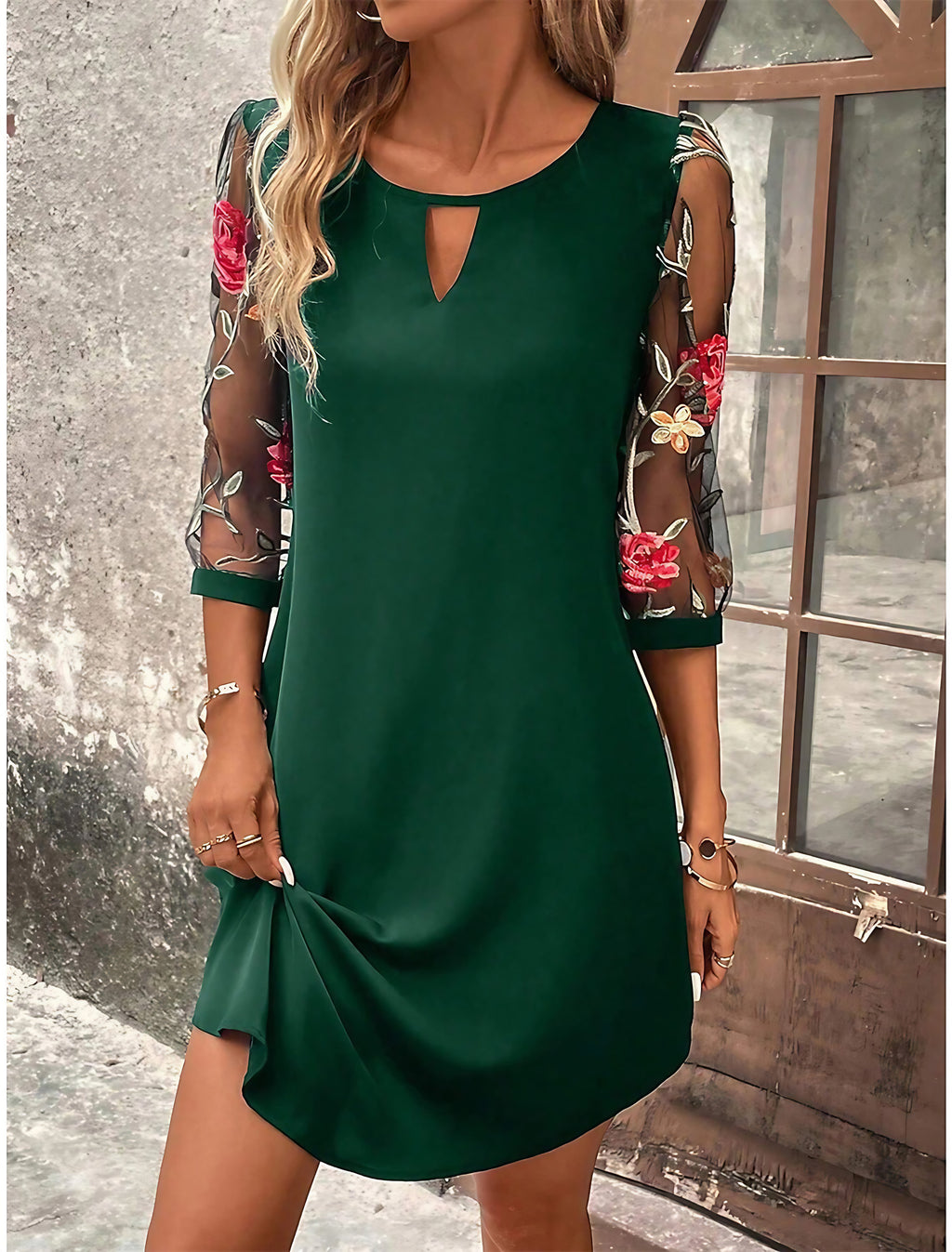 Robe chemise courte à imprimé fleuri, quatre coloris, vert