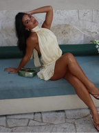Robe courte en dentelle jaune, dos ouvert, du S au L