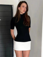 Mini robe noire ajustée femme à manches longues